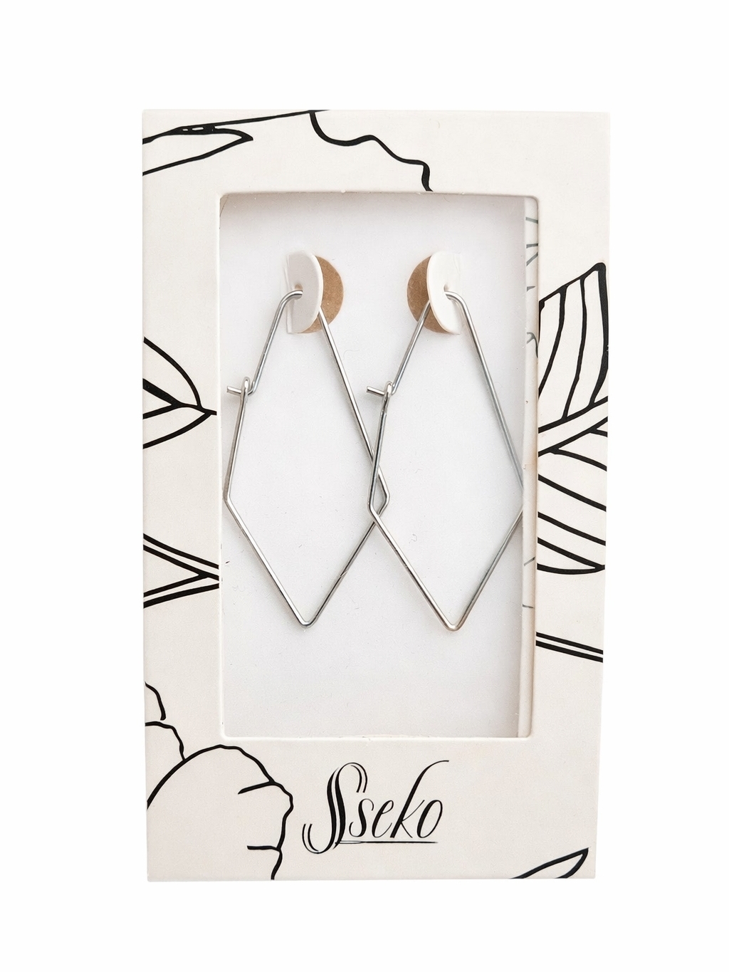 African Artisan Made Silver Diamond Shaped Drop Earrings